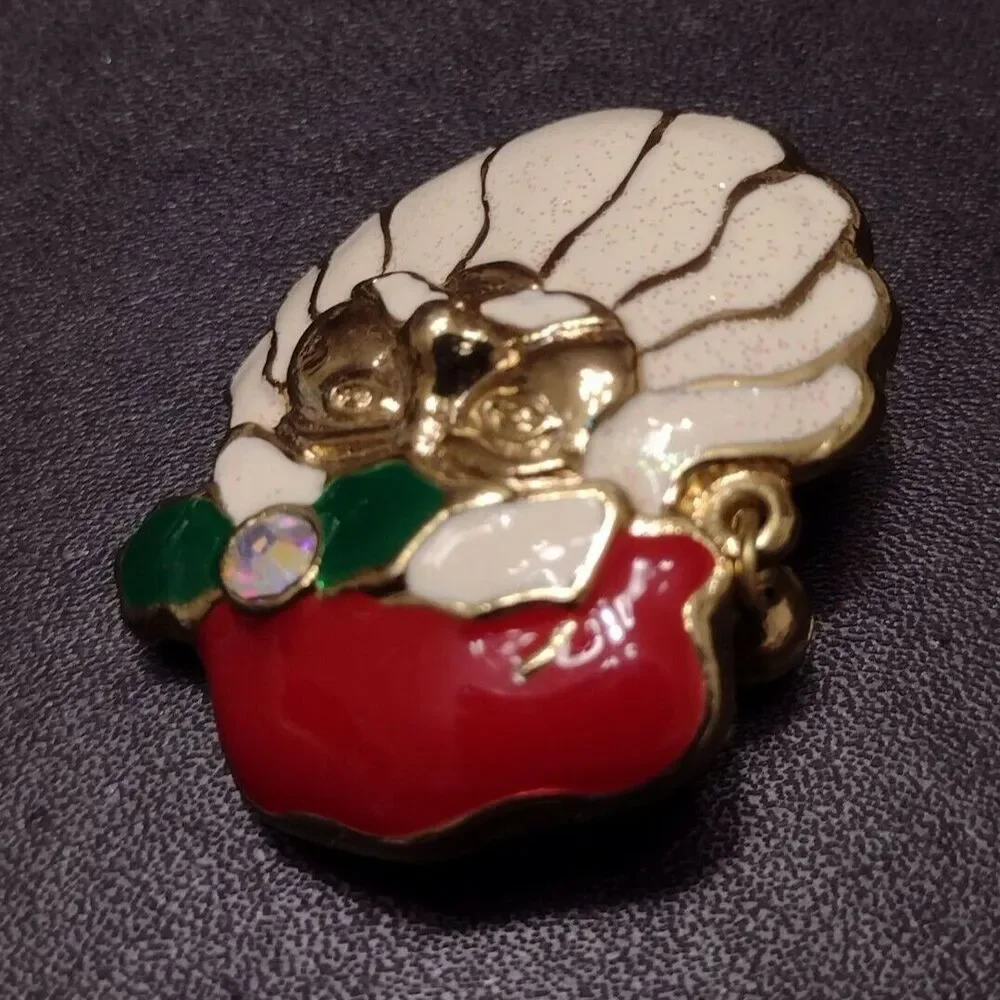 Vintage gold tone Santa brooch red green white rhinestone